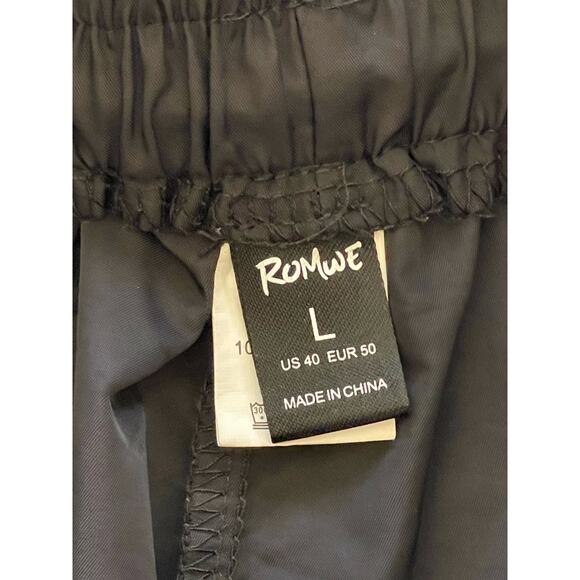 Romwe Shorts Black Drawstring Polyester Embroidered Rose Patch Large - Picture 6 of 8